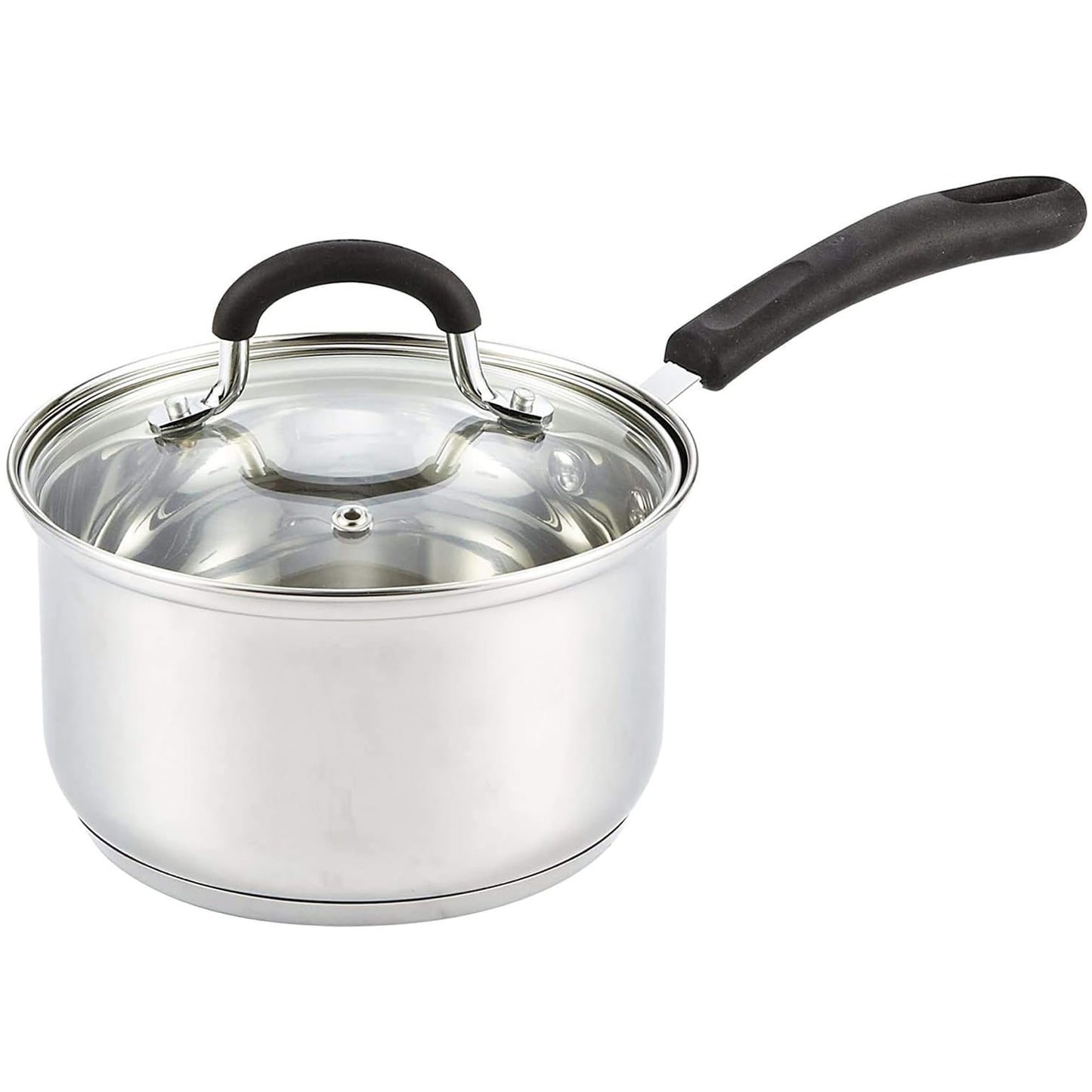 Cook N Home 1 & 2 Quart Stainless Steel Saucepan Sets with Lid, Induction Compatible Milk Pots, Stay-Cool Silicone Handle, Mirror Polished 18/10 Cookware, Dishwasher & Oven Safe, Silver
