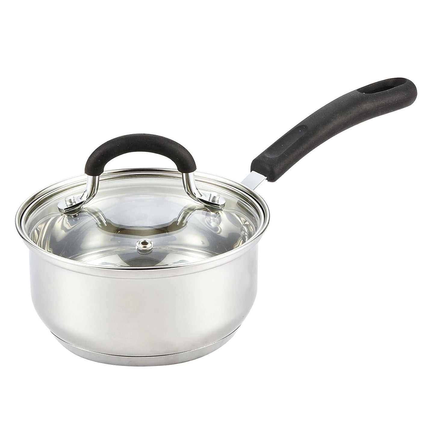 Cook N Home 1 & 2 Quart Stainless Steel Saucepan Sets with Lid, Induction Compatible Milk Pots, Stay-Cool Silicone Handle, Mirror Polished 18/10 Cookware, Dishwasher & Oven Safe, Silver