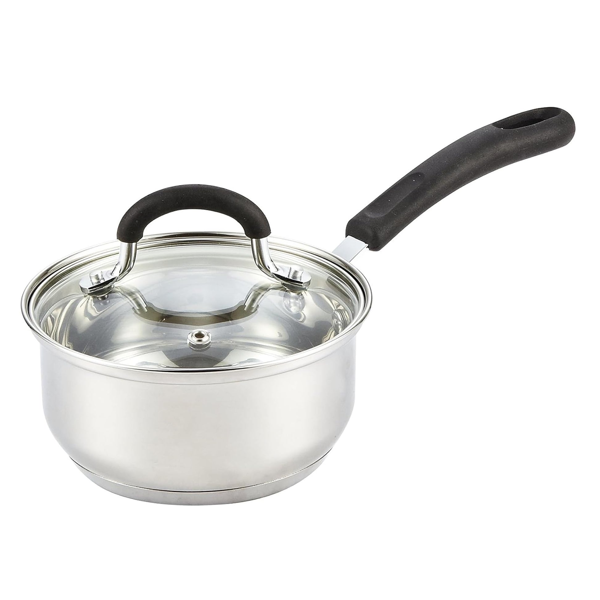 Cook N Home 1 & 2 Quart Stainless Steel Saucepan Sets with Lid, Induction Compatible Milk Pots, Stay-Cool Silicone Handle, Mirror Polished 18/10 Cookware, Dishwasher & Oven Safe, Silver
