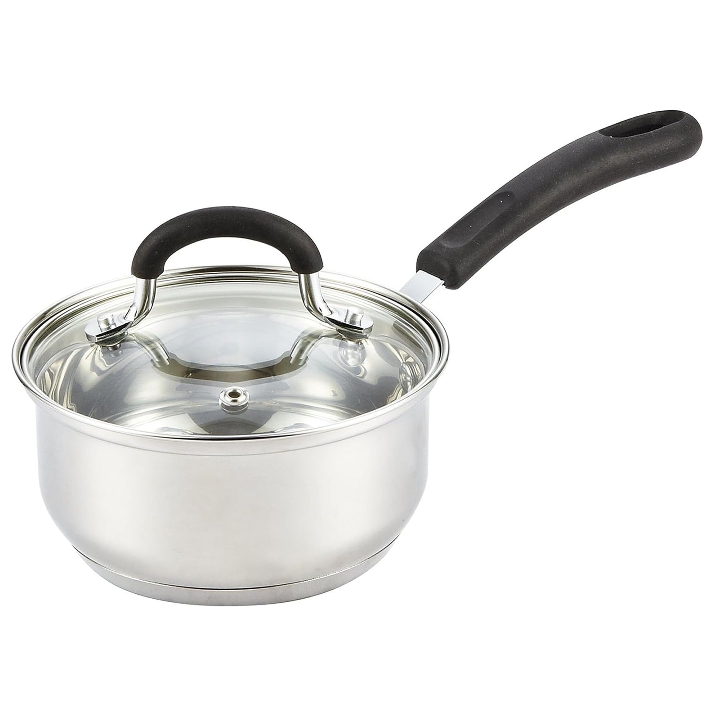 Cook N Home 1 & 2 Quart Stainless Steel Saucepan Sets with Lid, Induction Compatible Milk Pots, Stay-Cool Silicone Handle, Mirror Polished 18/10 Cookware, Dishwasher & Oven Safe, Silver