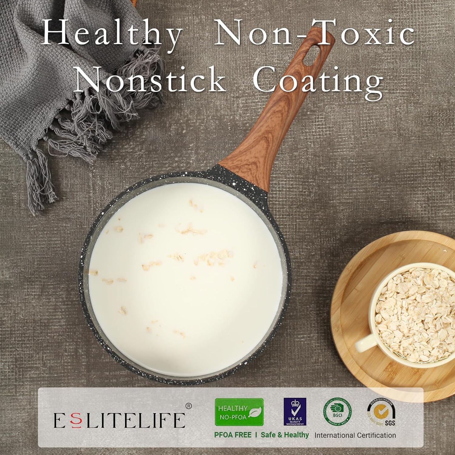 ESLITE LIFE Nonstick Sauce Pan with Lid, 1.5 QT Small Soup Pot Compatible with All Stovetops (Gas, Electric & Induction), PFOA Free, Black