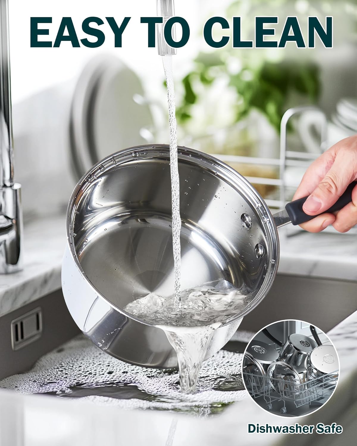 Cook N Home 1 & 2 Quart Stainless Steel Saucepan Sets with Lid, Induction Compatible Milk Pots, Stay-Cool Silicone Handle, Mirror Polished 18/10 Cookware, Dishwasher & Oven Safe, Silver